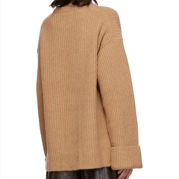 GANNI Recycled Wool Pullover Ribbed Crewneck Sweater Camel S - Picture 2 of 10